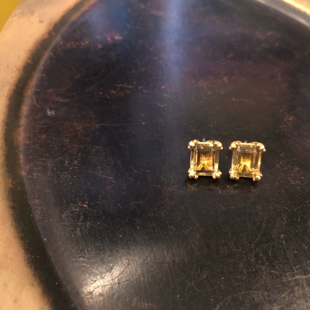 Slane & Slane Vintage 18k Gold Lemon Citrine Emerald Cut Earrings Studs - Picture 12 of 16